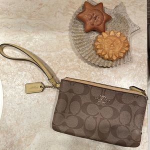 Coach Monogram Wristlet with Sunflower Yellow Trim